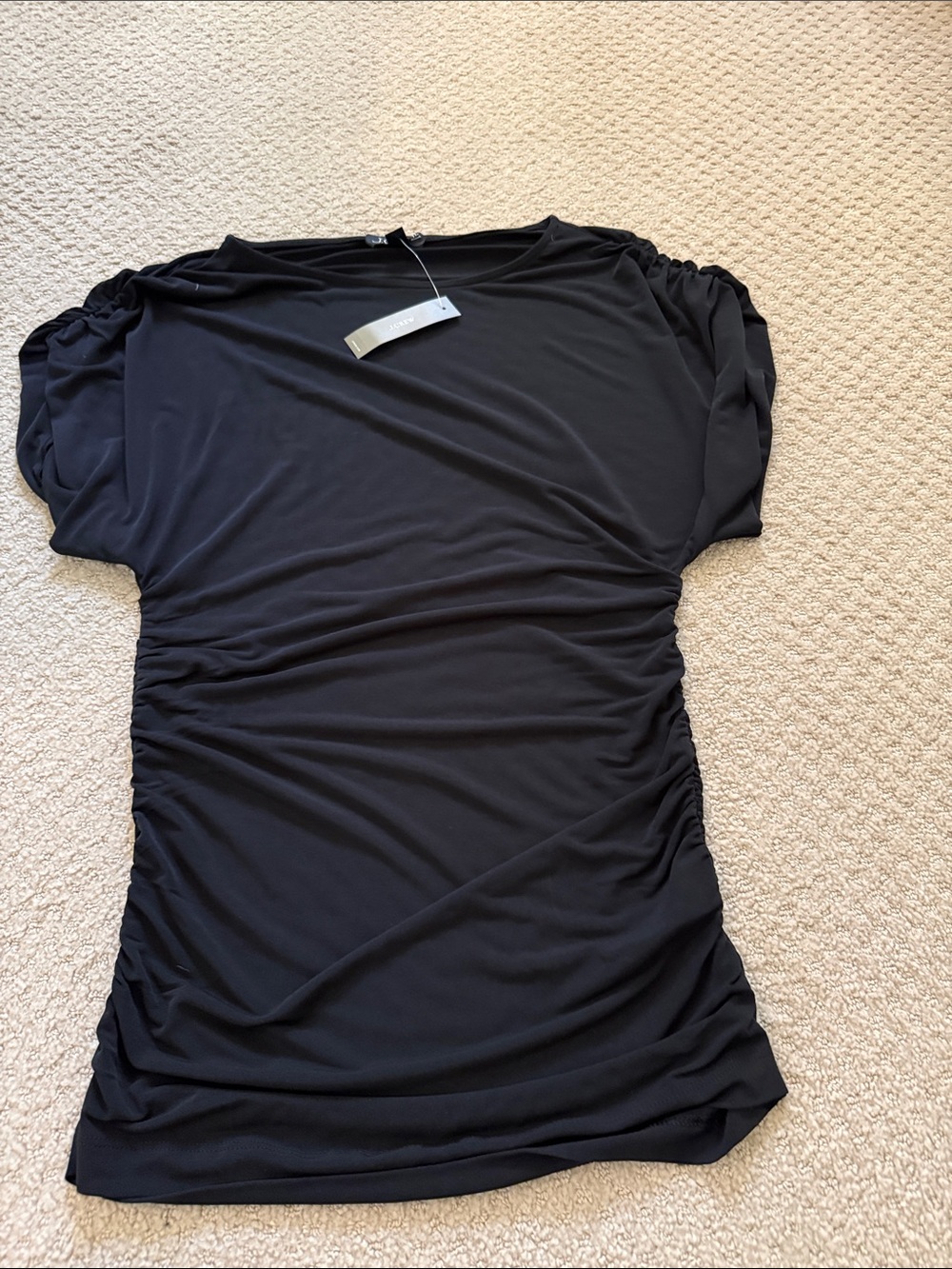 J. Crew Black Short Sleeve Ruched Top, NWT